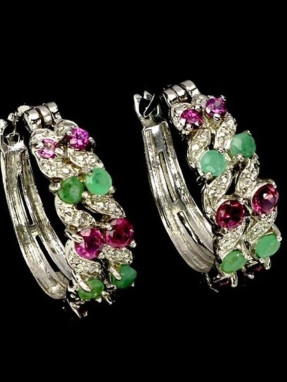 Sterling Silver Earrings Rhodolite Garnet ad Emeralds